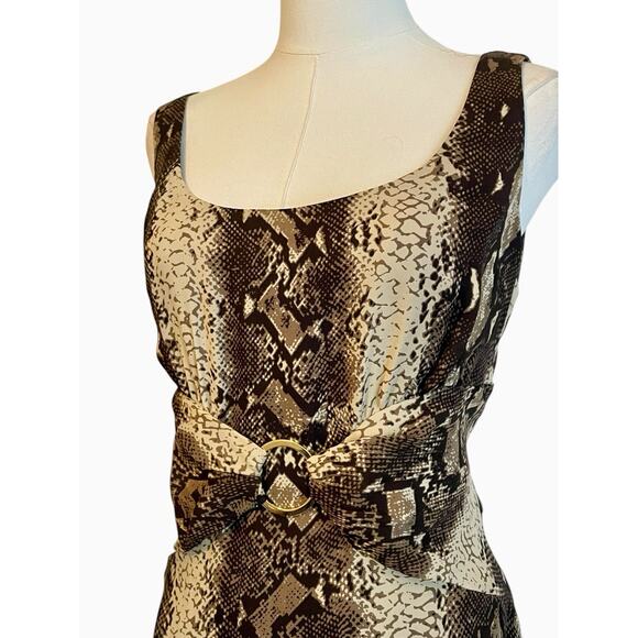 Donna Morgan‎ 100% Silk Dress Size 10 Earthy Animal Print Snakeprint Python Y2K - Picture 3 of 9